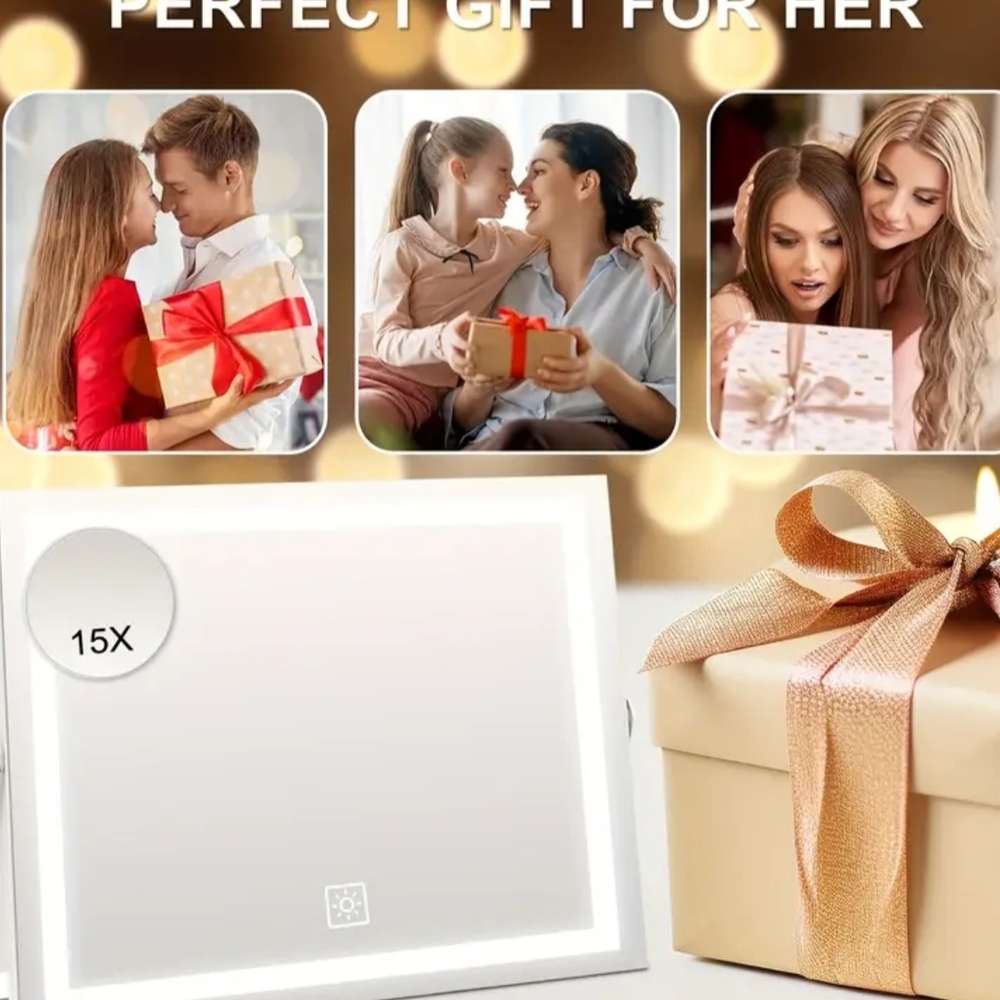 New 14" White LED DeskTop Vanity Mirror Set includes 15X Magnified Circle Mirror - Picture 6 of 13